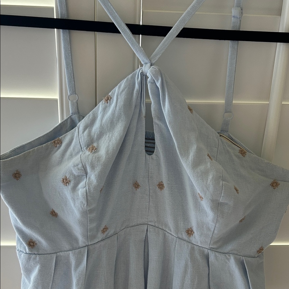 Moulinette Soeurs Light Blue and Brown Embroidered Tank Top - Picture 2 of 8